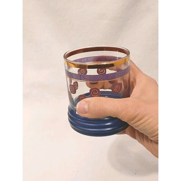 Sakura Sango Sue Zipkin Tumbler Drink Glass Blue Gold Cocktail Party Art Deco - Picture 11 of 15